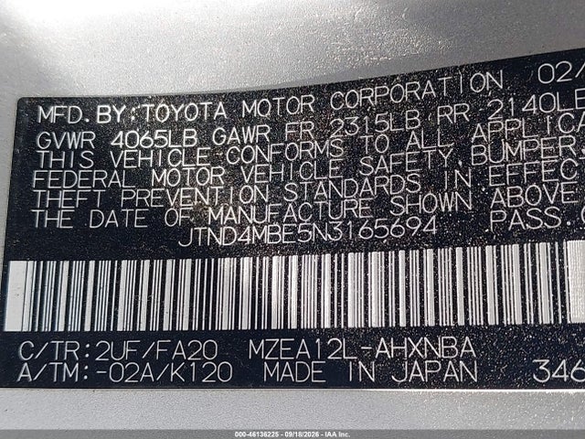 Auction sale of the 2022 Toyota Corolla Se, vin: JTND4MBE5N3165694, lot number: 46136225