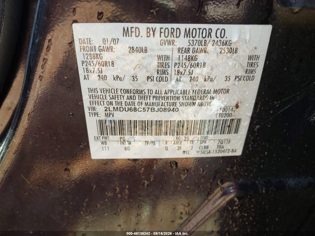 Aukcja sprzedaży 2007 Lincoln Mkx, vin: 2LMDU68C57BJ08940, numer aukcji: 46136242