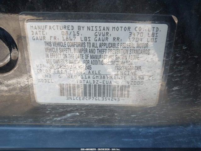 46136279 :رقم المزاد ، 3N1CE2CP7GL354245 vin ، 2016 Nissan Versa Note S (sr)/s Plus/sl/sr/sv مزاد بيع