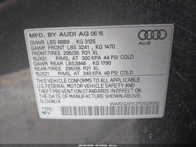Продажа на аукционе авто 2015 Audi Q7 3.0t S Line Prestige, vin: WA1DGAFE2FD029002, номер лота: 46136306