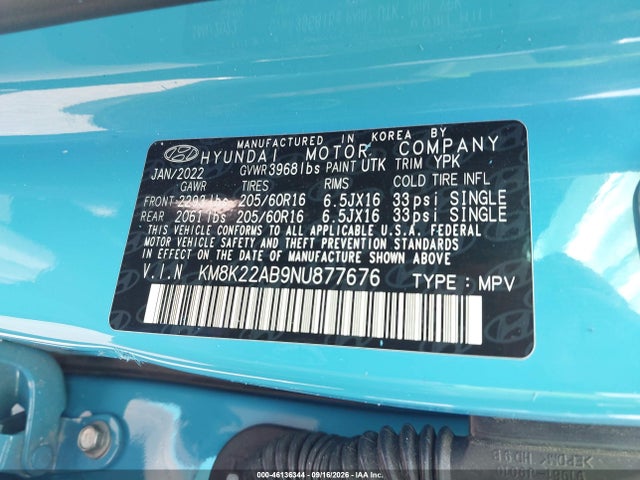 Hyundai Kona Se 2022 KM8K22AB9NU877676 Image 9