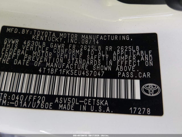 Aukcja sprzedaży 2014 Toyota Camry Se, vin: 4T1BF1FK5EU457047, numer aukcji: 46136416