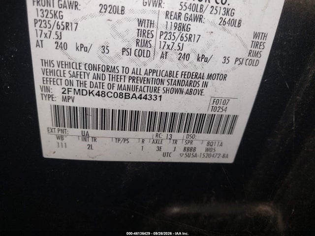 Auction sale of the 2008 Ford Edge Sel, vin: 2FMDK48C08BA44331, lot number: 46136429