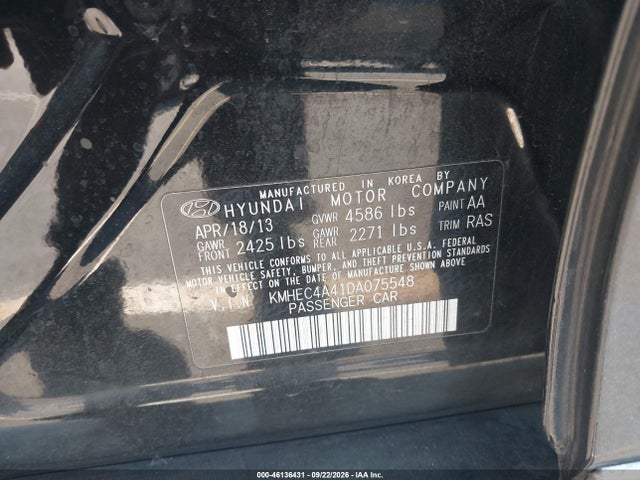 46136431 :رقم المزاد ، KMHEC4A41DA075548 vin ، 2013 Hyundai Sonata Hybrid Limited مزاد بيع