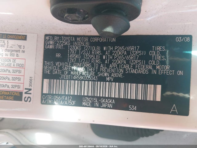Aukcja sprzedaży 2008 Toyota 4runner Sr5 V8, vin: JTEBT14R58K005043, numer aukcji: 46136444