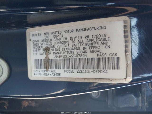 Продажа на аукционе авто 2002 Toyota Corolla Le, vin: 1NXBR12E52Z607824, номер лота: 46136454