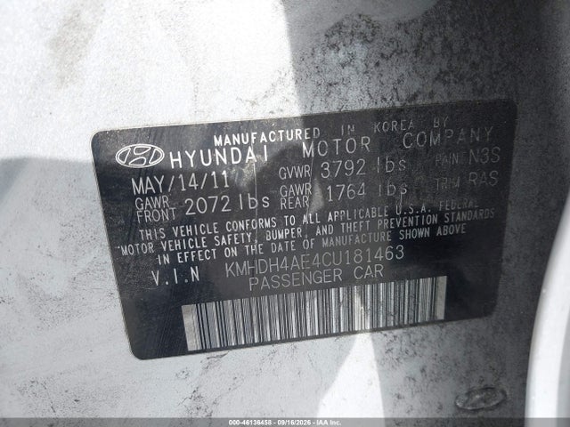 46136458 :رقم المزاد ، KMHDH4AE4CU181463 vin ، 2012 Hyundai Elantra Limited (ulsan Plant) مزاد بيع