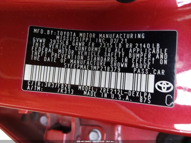 Toyota COROLLA LE 2021 5YFEPMAE1MP218379 Image 9
