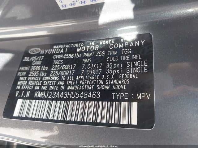 Hyundai TUCSON SE 2017 KM8J23A43HU548463 Image 9