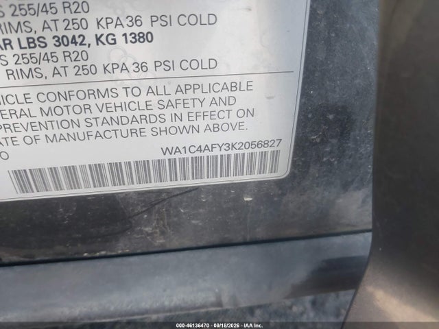 46136470 :رقم المزاد ، WA1C4AFY3K2056827 vin ، 2019 Audi Sq5 3.0t Premium مزاد بيع