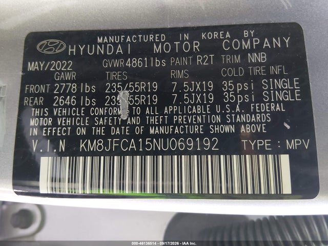 Продаж на аукціоні авто 2022 Hyundai Tucson Hybrid Sel Convenience, vin: KM8JFCA15NU069192, номер лоту: 46136514