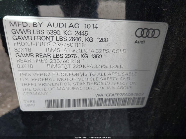 Aukcja sprzedaży 2015 Audi Q5 2.0t Premium, vin: WA1CFAFP7FA064507, numer aukcji: 46136517