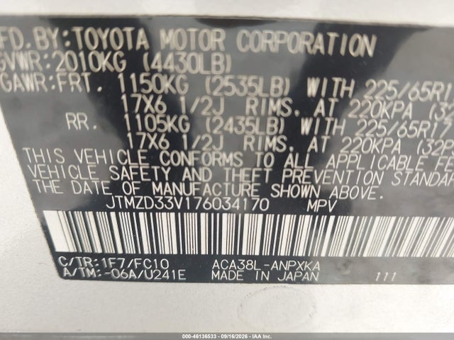 Продажа на аукционе авто 2007 Toyota Rav4, vin: JTMZD33V176034170, номер лота: 46136533