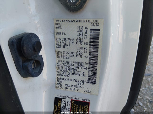 46136545 :رقم المزاد ، 1N6BD0CT5KN704796 vin ، 2019 Nissan Frontier S مزاد بيع