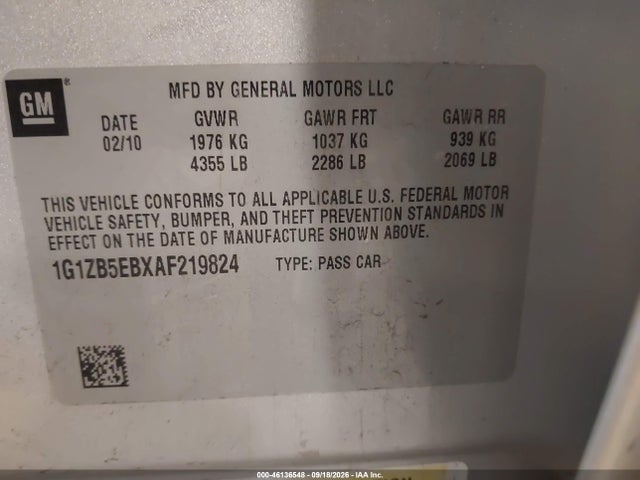 Продаж на аукціоні авто 2010 Chevrolet Malibu Ls, vin: 1G1ZB5EBXAF219824, номер лоту: 46136548