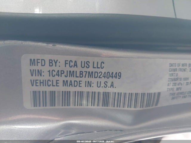 Продаж на аукціоні авто 2021 Jeep Cherokee Altitude 4x4, vin: 1C4PJMLB7MD240449, номер лоту: 46136549