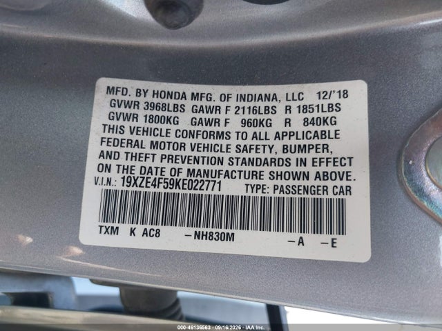 Продажа на аукционе авто 2019 Honda Insight Ex, vin: 19XZE4F59KE022771, номер лота: 46136563