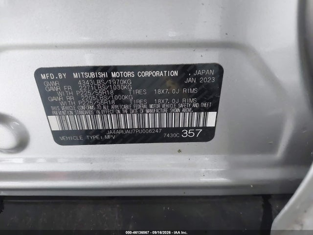Продажа на аукционе авто 2023 Mitsubishi Outlander Sport 2.0 Es Awc/2.0 Le Awc/2.0 Ralliart Awc/2.0 S Awc/2.0 Se Awc, vin: JA4ARUAU7PU006247, номер лота: 46136567