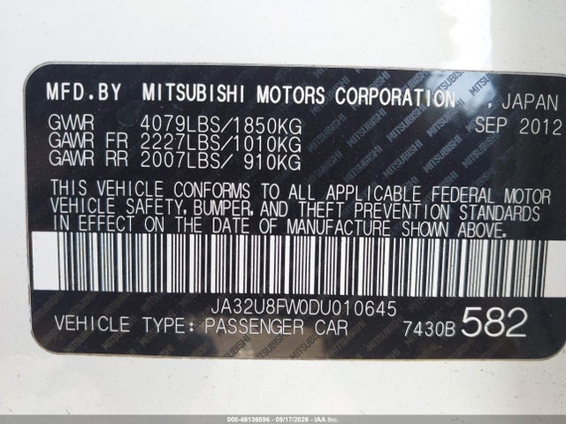 Продажа на аукционе авто 2013 Mitsubishi Lancer Gt, vin: JA32U8FW0DU010645, номер лота: 46136596