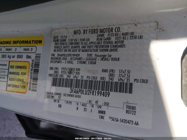 Aukcja sprzedaży 2015 Ford Fusion Hybrid Se, vin: 3FA6P0LU2FR199409, numer aukcji: 46136634