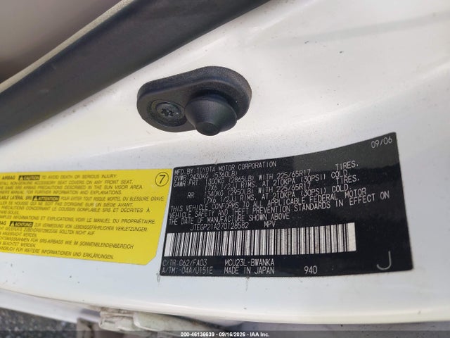 46136639 :رقم المزاد ، JTEGP21A270128582 vin ، 2007 Toyota Highlander Sport V6 مزاد بيع