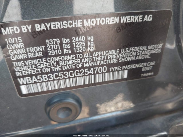Aukcja sprzedaży 2016 Bmw 535i Xdrive, vin: WBA5B3C53GG254700, numer aukcji: 46136646