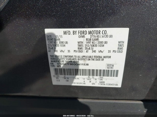 46136662 :رقم المزاد ، 1FM5K7F86GGA11538 vin ، 2016 Ford Explorer Limited مزاد بيع