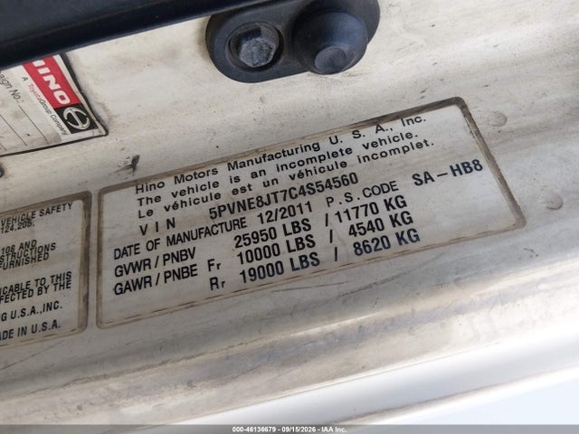 Aukcja sprzedaży 2012 Hino 268, vin: 5PVNE8JT7C4S54560, numer aukcji: 46136679