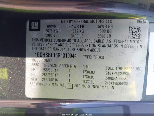 Auction sale of the 2016 Chevrolet Colorado Wt, vin: 1GCHSBE16G1310944, lot number: 46136729