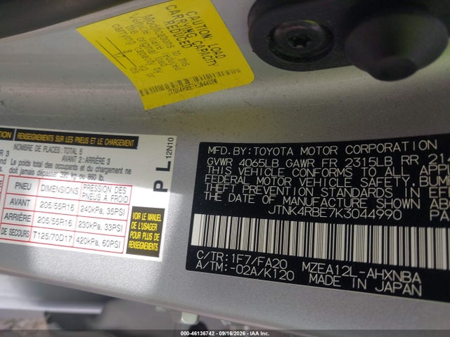 Aukcja sprzedaży 2019 Toyota Corolla Se, vin: JTNK4RBE7K3044990, numer aukcji: 46136742