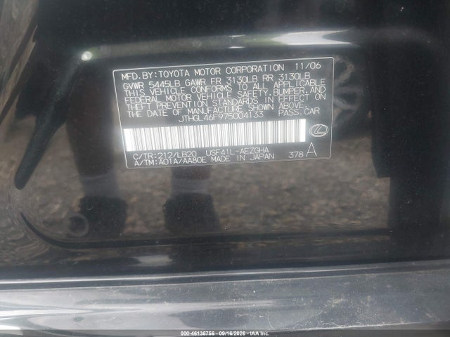 46136756 :رقم المزاد ، JTHGL46F975004133 vin ، 2007 Lexus Ls 460 L مزاد بيع