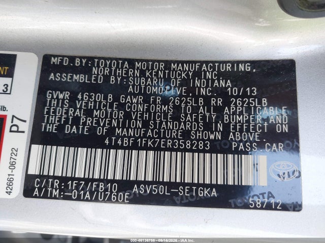 Toyota CAMRY XLE 2014 4T4BF1FK7ER358283 Image 9