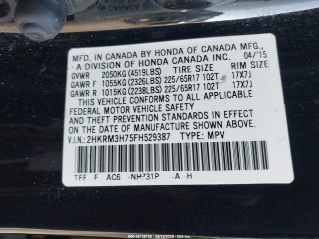Honda Cr-v Ex-l 2015 2HKRM3H75FH529387 Image 9