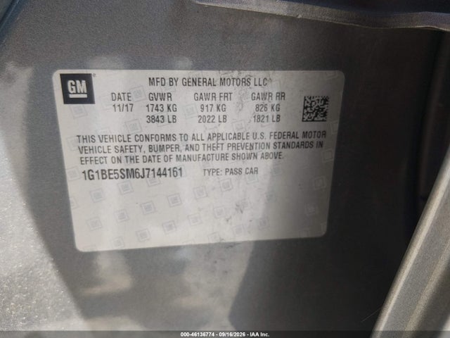 Продажа на аукционе авто 2018 Chevrolet Cruze Lt Auto, vin: 1G1BE5SM6J7144161, номер лота: 46136774