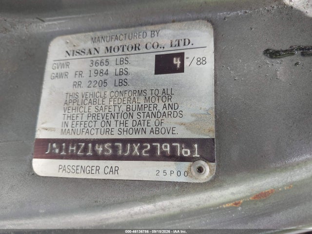 46136786 :رقم المزاد ، JN1HZ14S7JX279761 vin ، 1988 Nissan 300zx مزاد بيع