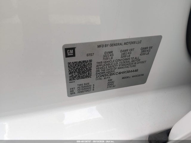 Aukcja sprzedaży 2017 Chevrolet Tahoe Lt, vin: 1GNSCBKC4HR384446, numer aukcji: 46136787
