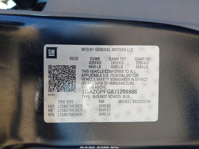 Aukcja sprzedaży 2018 Chevrolet Express 3500 Lt, vin: 1GAZGPFG8J1299886, numer aukcji: 46136829