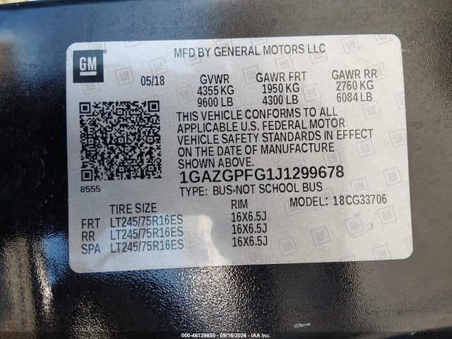 Продаж на аукціоні авто 2018 Chevrolet Express 3500 Lt, vin: 1GAZGPFG1J1299678, номер лоту: 46136850