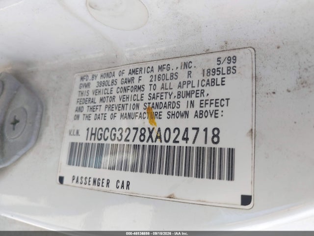 Aukcja sprzedaży 1999 Honda Accord Ex, vin: 1HGCG3278XA024718, numer aukcji: 46136858
