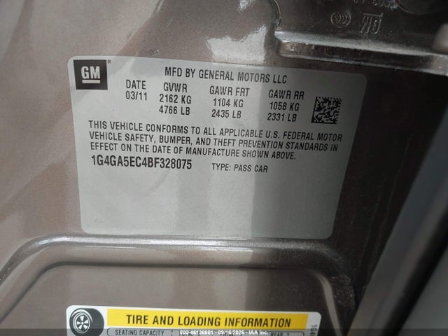 Aukcja sprzedaży 2011 Buick Lacrosse Cx, vin: 1G4GA5EC4BF328075, numer aukcji: 46136881