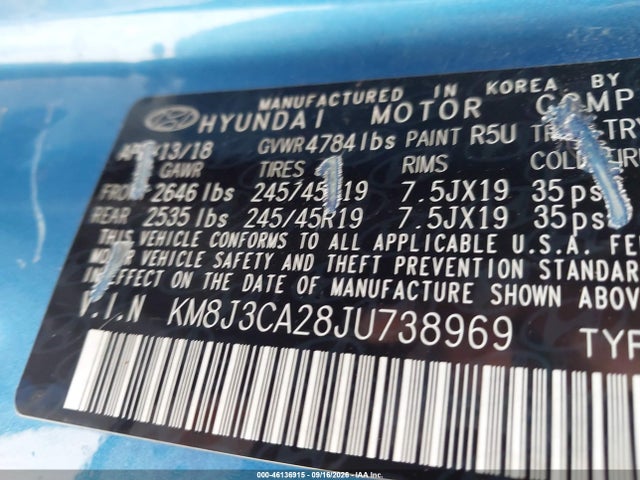 Продаж на аукціоні авто 2018 Hyundai Tucson Value, vin: KM8J3CA28JU738969, номер лоту: 46136915
