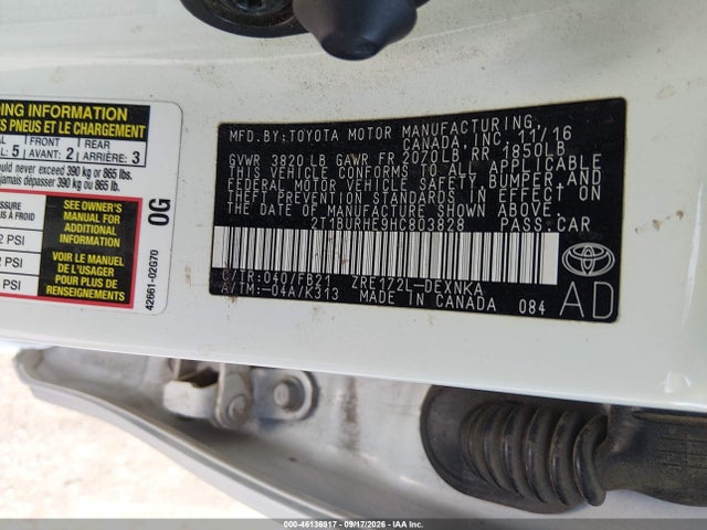 46136917 :رقم المزاد ، 2T1BURHE9HC803828 vin ، 2017 Toyota Corolla Le مزاد بيع