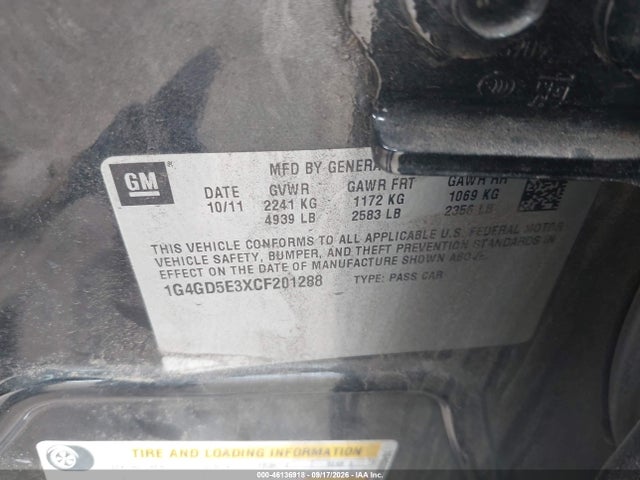 2012 Buick Lacrosse Premium 1 Group მანქანა იყიდება აუქციონზე, vin: 1G4GD5E3XCF201288, აუქციონის ნომერი: 46136918