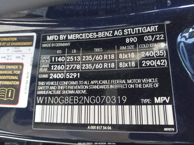W1N0G8EB2NG070319 Mercedes-Benz Glc 300 4matic Suv