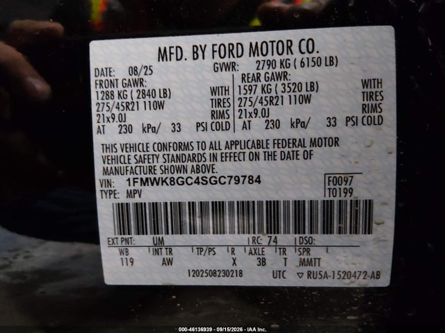 46136939 :رقم المزاد ، 1FMWK8GC4SGC79784 vin ، 2025 Ford Explorer St مزاد بيع