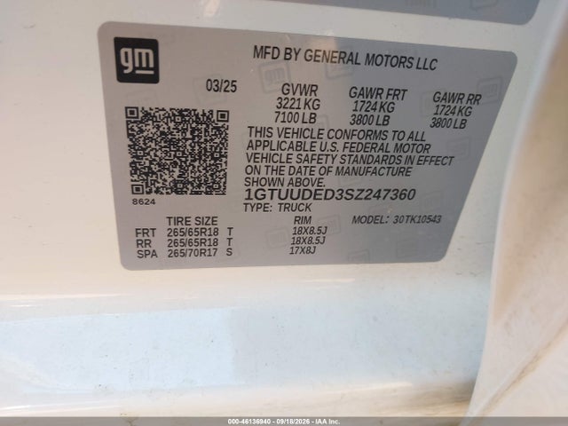 Aukcja sprzedaży 2025 Gmc Sierra 1500 4wd  Short Box Slt, vin: 1GTUUDED3SZ247360, numer aukcji: 46136940