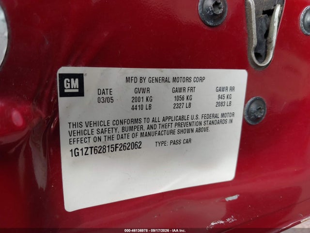 Auction sale of the 2005 Chevrolet Malibu Maxx Ls, vin: 1G1ZT62815F262062, lot number: 46136978