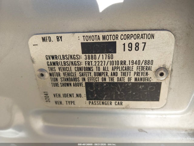 Продажа на аукционе авто 1988 Toyota Camry, vin: JT2SV24E5J3213420, номер лота: 46136989