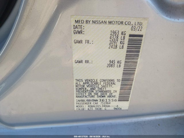 Nissan Altima 2.5 S 2022 1N4BL4BV8NN361556 Image 9