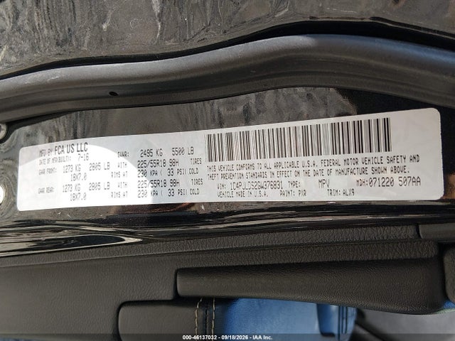 2016 Jeep Cherokee Limited მანქანა იყიდება აუქციონზე, vin: 1C4PJLDS2GW376831, აუქციონის ნომერი: 46137032
